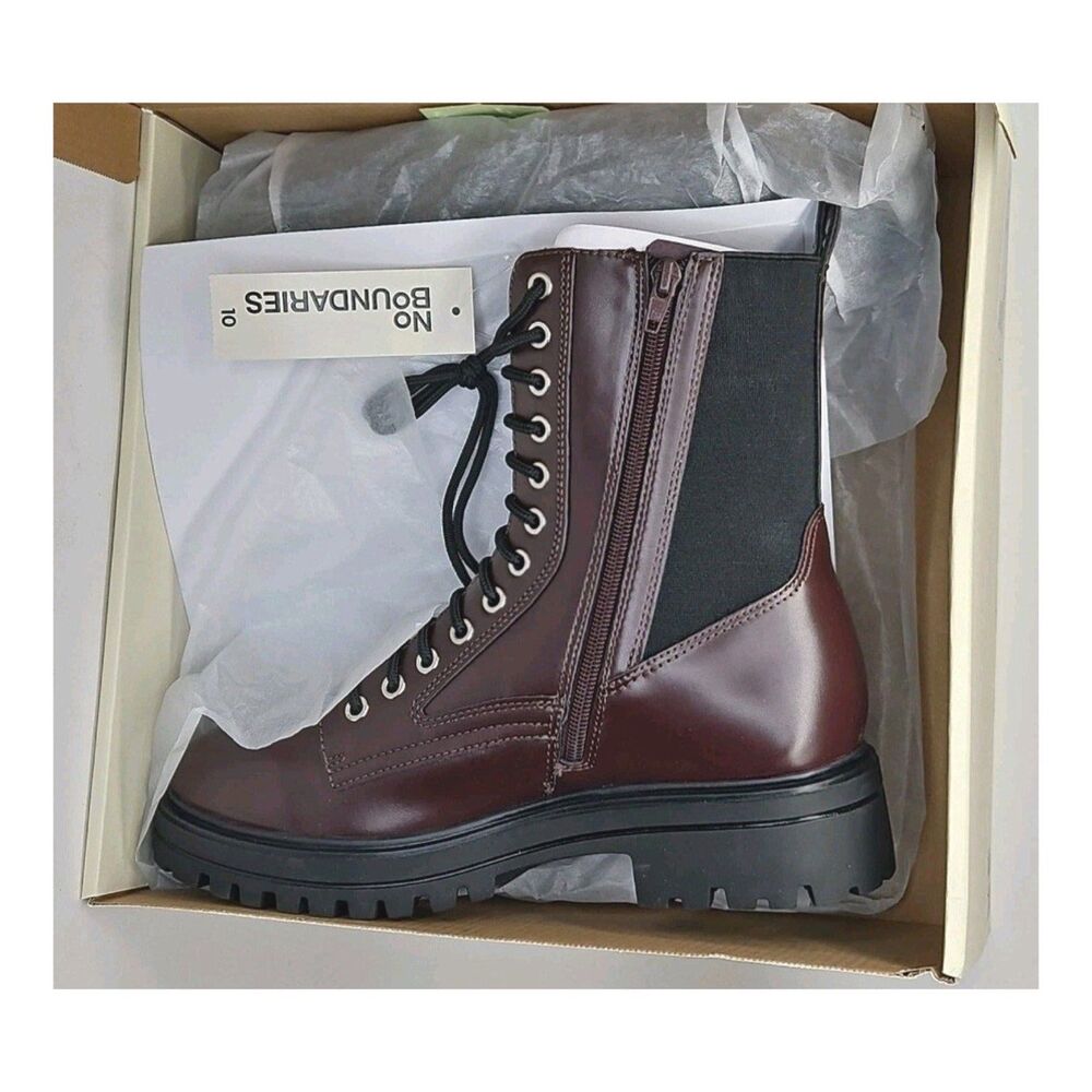No Boundaries Women's Burgundy Black Knit Combat Boots Size 10 Comfort Insoles